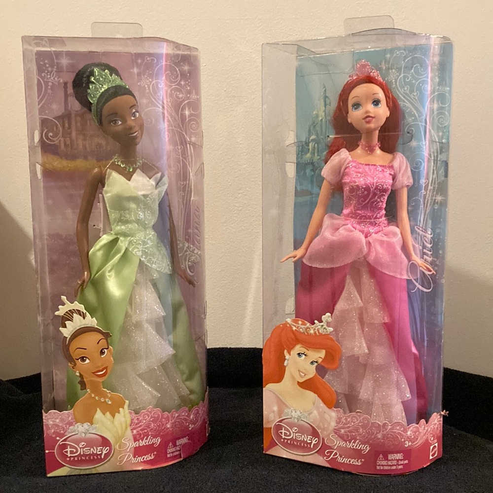 Disney collectible princess dolls Ariel and Tiana